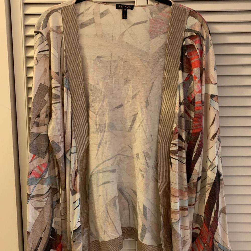 Escada Feather Brown Abstract Print Knit Open  Cardigan - M - Picture 4 of 9